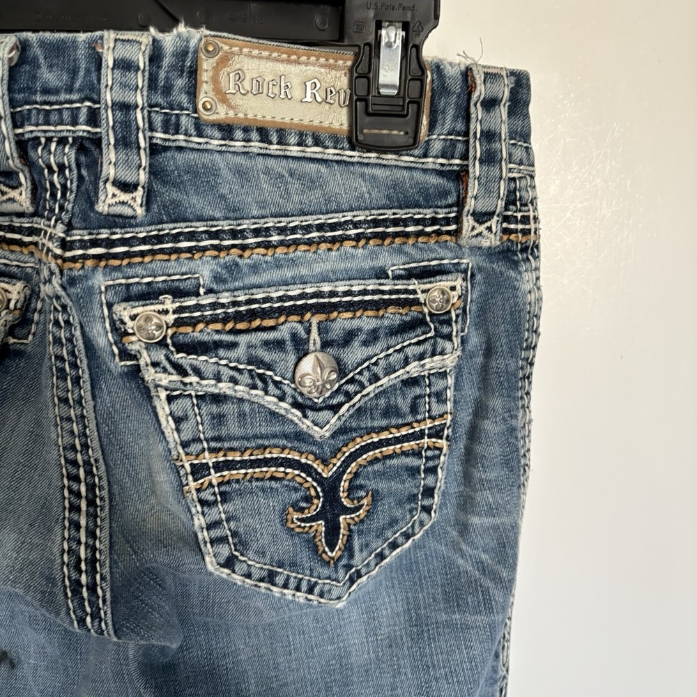 Rock Revival Jeans Size 26 Women's Anja Boot Denim Rhinestones Distressed Blue - Picture 8 of 15
